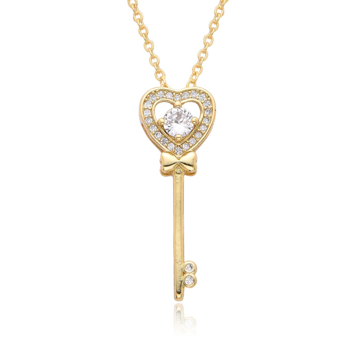 Gold Color Preserving Love Key Necklace Female Ins Clavicle Chain Korean Version Crystal Zircon Pendant Necklace_ipsvogv.com