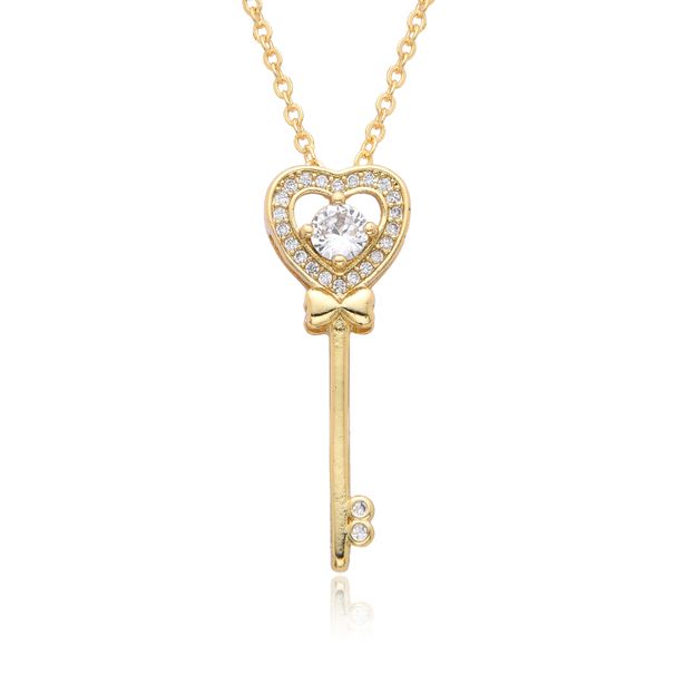 Gold Color Preserving Love Key Necklace Female Ins Clavicle Chain Korean Version Crystal Zircon Pendant Necklace_ipsvogv.com