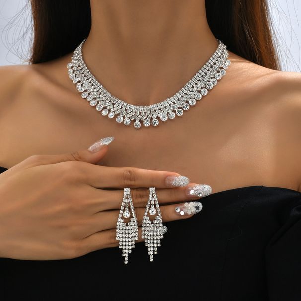 Jewelry Wholesale Luxury Elegant Dinner Party Women's Crystal Stone Hollow Necklace Earrings_ipsvogv.com