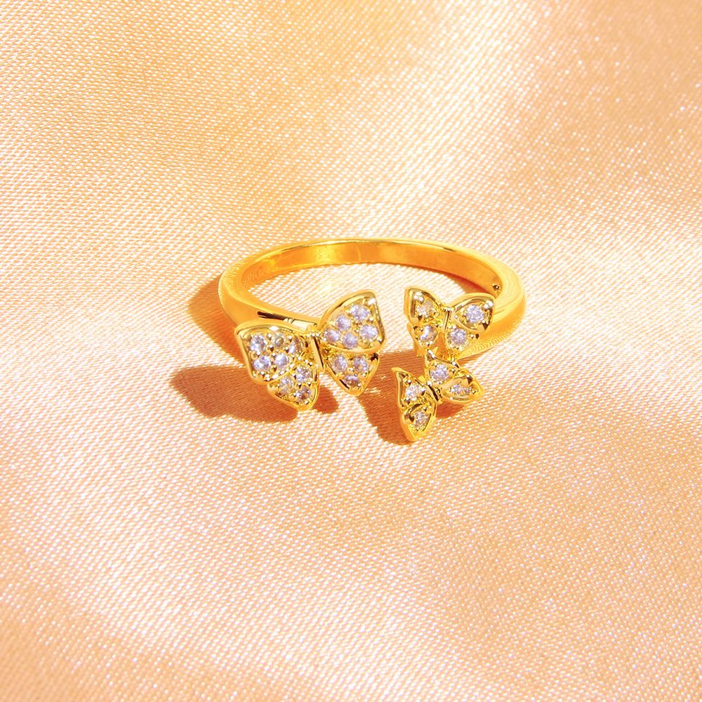Boutique Zircon Double Butterfly Opening Ring Adjustable Diamond-encrusted Couple Ring Hip-hop Ring_ipsvogv.com