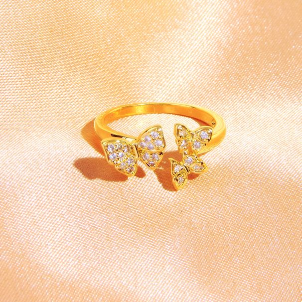 Boutique Zircon Double Butterfly Opening Ring Adjustable Diamond-encrusted Couple Ring Hip-hop Ring_ipsvogv.com