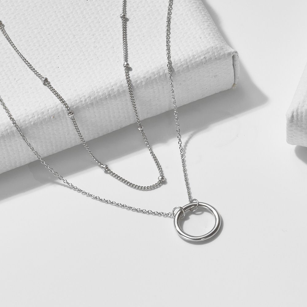 s925 sterling silver simple ring double layer necklace light luxury ins style geometric circle stacking clavicle chain_ipsvogv.com