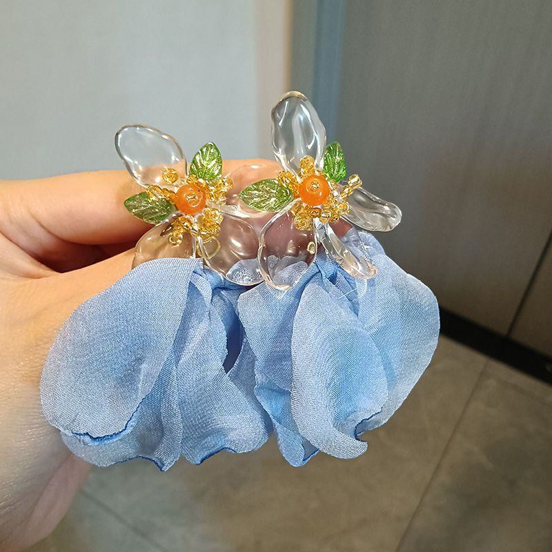 Women’s Jewelry Set Fashion Blue Super Fairy Retro Chiffon Flower Tassel Earrings Earrings Advanced Exaggerated Niche Temperament Holiday Earrings_ipsvogv.com