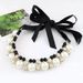 Fashion Jewelry Korean Style Pearl Inlaid Diamond Ribbon Necklace Short Women's Accessory_ipsvogv.com