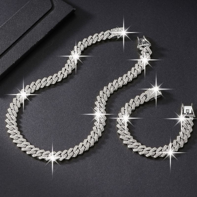 Trendy And Fashionable Cuban Chain Set Alloy Full Diamond 14mm Strip Hip-hop Necklace_ipsvogv.com