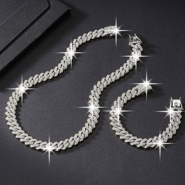 Trendy And Fashionable Cuban Chain Set Alloy Full Diamond 14mm Strip Hip-hop Necklace_ipsvogv.com