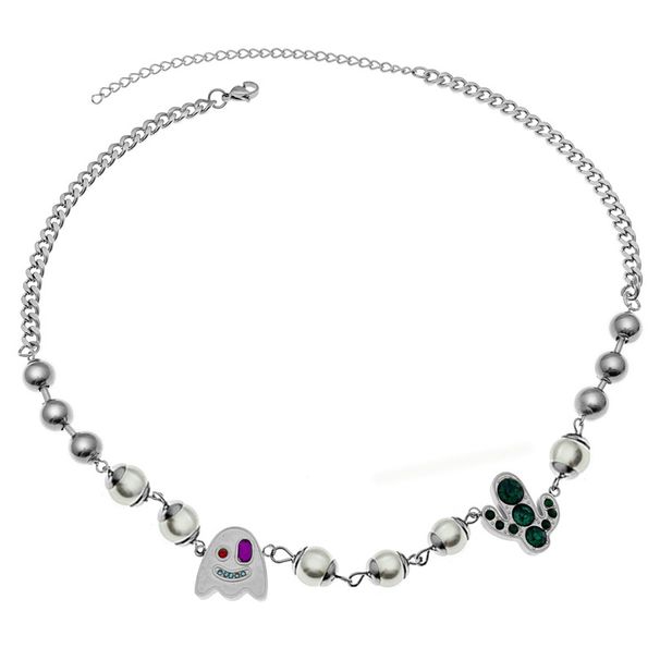 Personality Men And Women Accessories Coconut Tree Diamond Titanium Steel Splicing Pearl Necklace Ghost Expression Necklace_ipsvogv.com