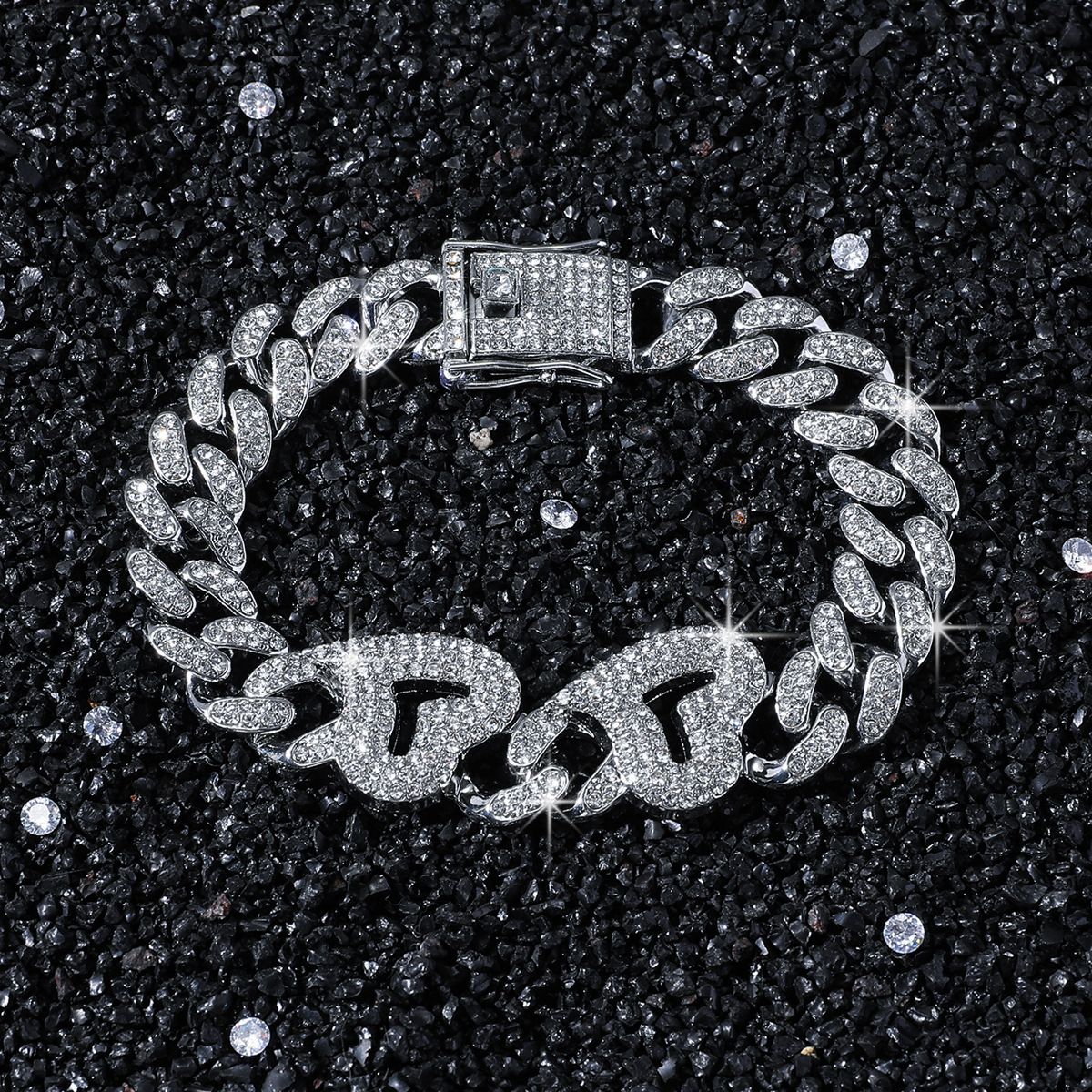 Men's Hip Hop Style Full Diamond Love Accessory Splicing Chain Bracelet_ipsvogv.com