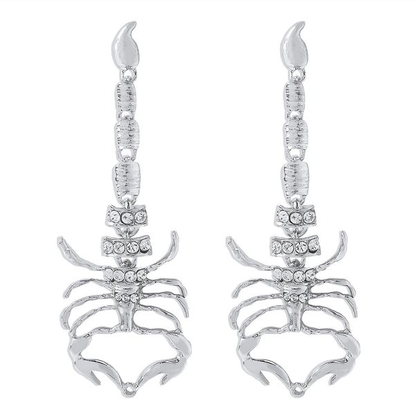 E10824 Exaggerated Dark Geometric Micro Inlaid Gothic Creative Scorpion Water Diamond Long Earrings_ipsvogv.com