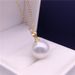 Large Round Natural Powder Pendant, Necklace, Women's Jewelry Gift, Chain, Gold Holder, White Pearl Silver Holder_ipsvogv.com