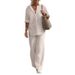 Women's clothing women's two-piece set women's lapel long-sleeved shirt spring and autumn casual solid color pants wide leg suit_ipsvogv.com