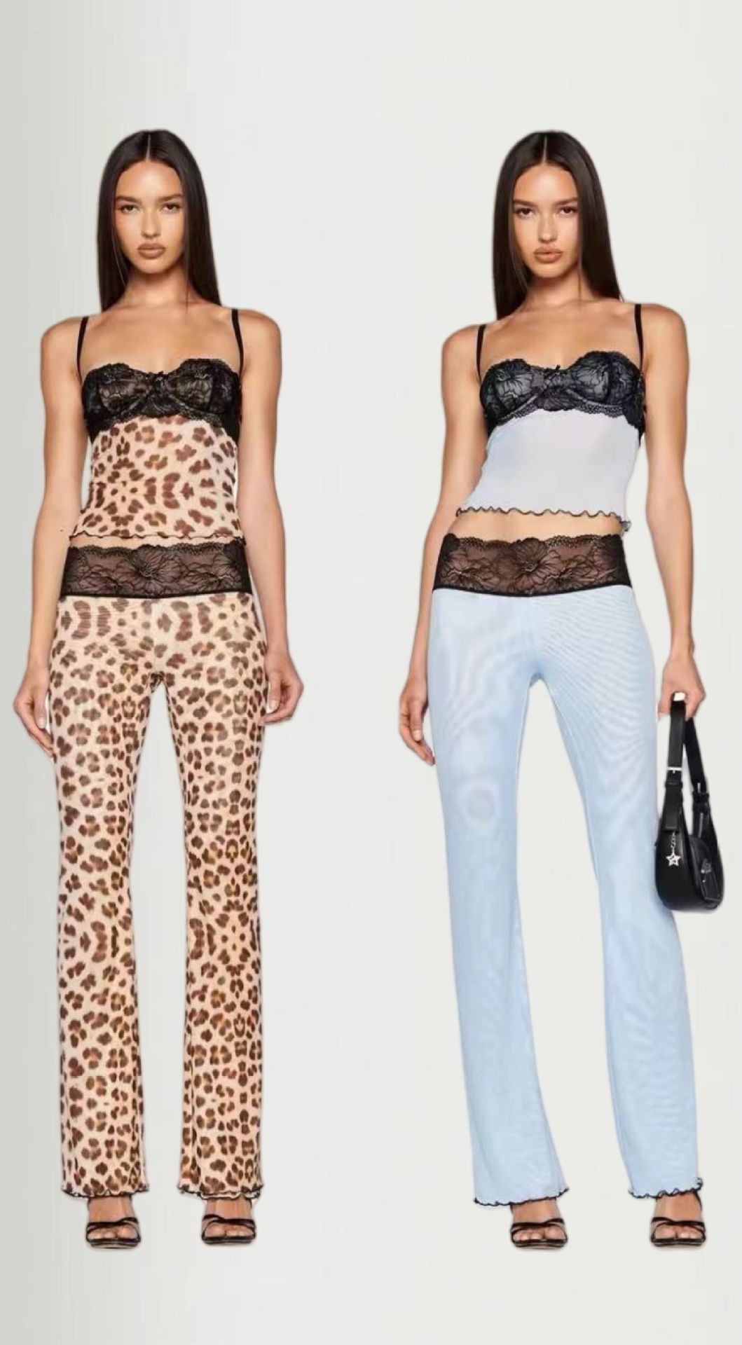Women's Clothing Leopard print tops mesh see through lace tube top suspender trousers_ipsvogv.com