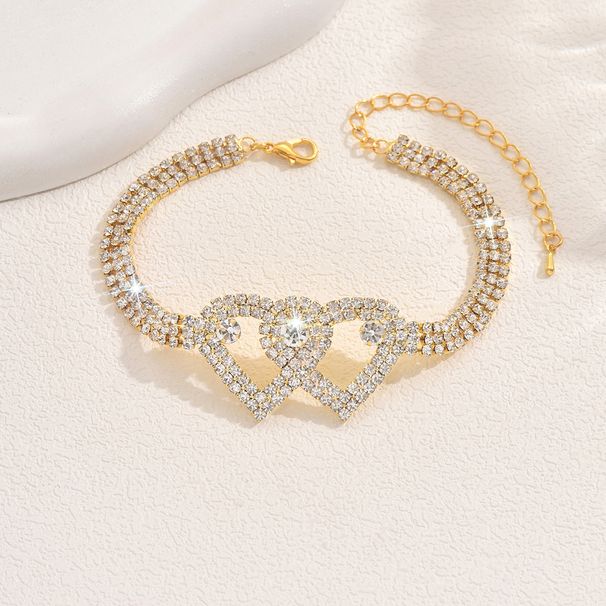Unisex Hot Selling Diamond Anklet Fashion Pendant Double Love Patch_ipsvogv.com