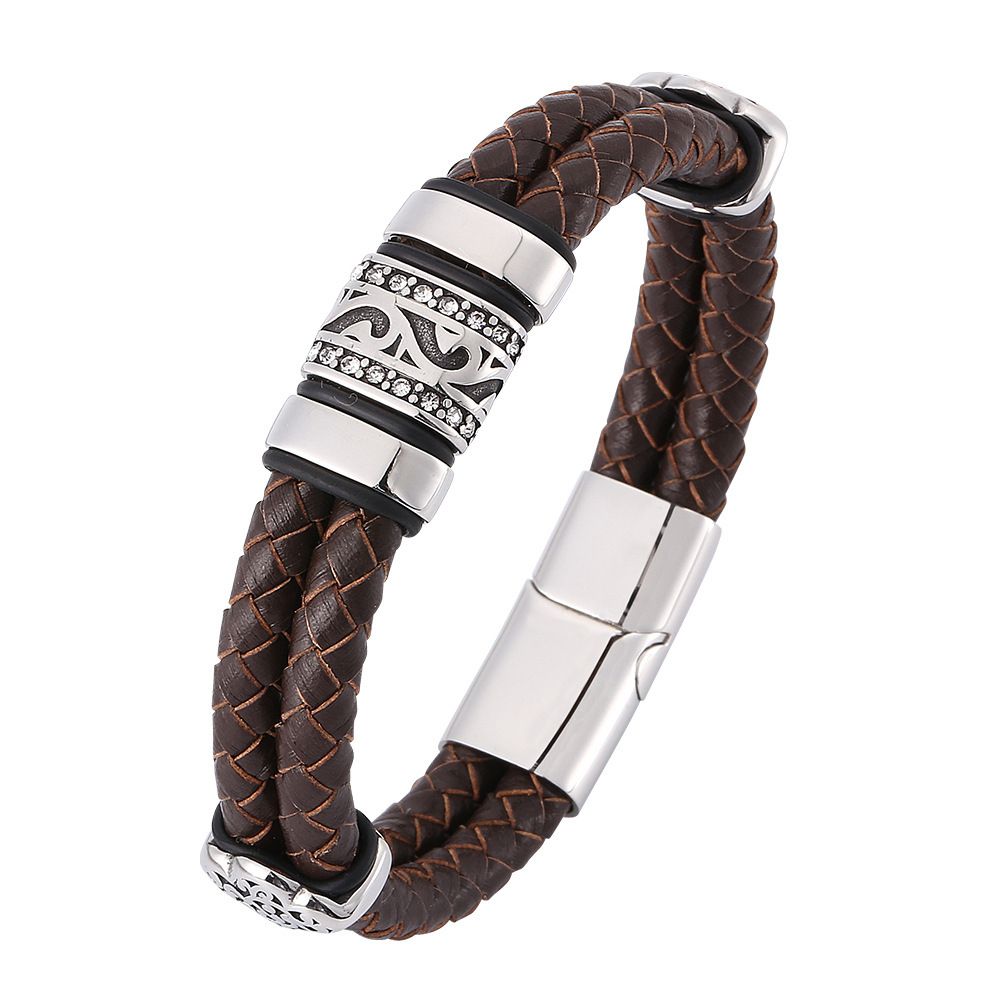Fashion Woven Bracelet Micro Inlaid High-end Leather Double Rope Stainless Steel Magnetic Buckle Accessory_ipsvogv.com