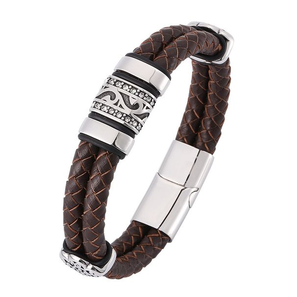 Fashion Woven Bracelet Micro Inlaid High-end Leather Double Rope Stainless Steel Magnetic Buckle Accessory_ipsvogv.com