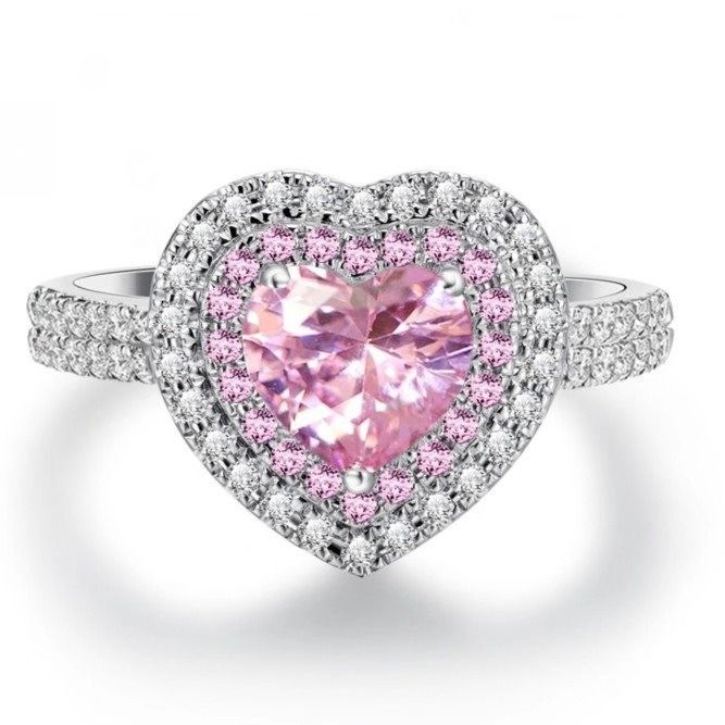 New Pink Love Platinum Plated Boutique Women's Zircon Full Diamond Ring_ipsvogv.com
