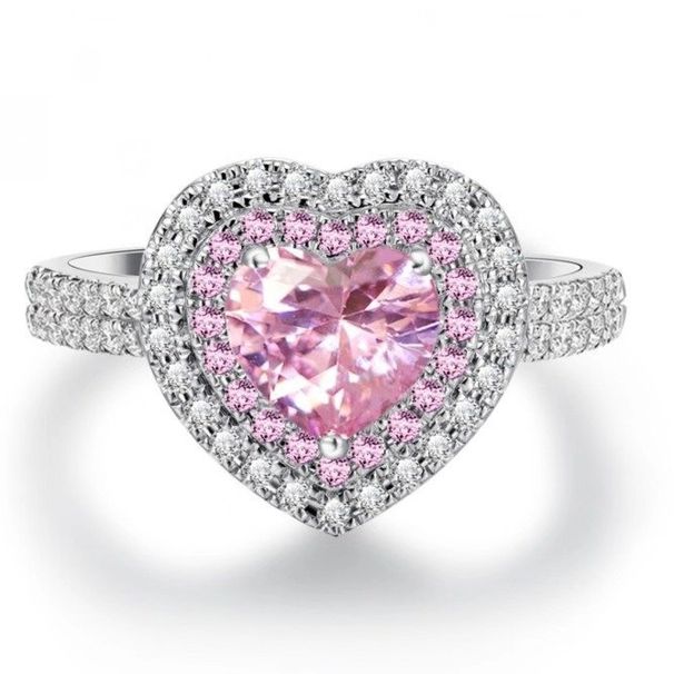 New Pink Love Platinum Plated Boutique Women's Zircon Full Diamond Ring_ipsvogv.com