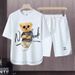 Men's Clothing 2024 Waffle Casual Summer Suit Men's Loose Teen Short sleeved T shirt Shorts Handsome Two piece Suit_ipsvogv.com