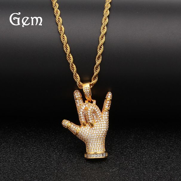 Hip Hop Personalized Gesture I Love You Micro Set Zircon Hand Pendant, Rap Singer Trendy Accessories_ipsvogv.com