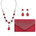 Fashionable popular new red personality geometric water drop necklace earrings red dinner bag set_ipsvogv.com