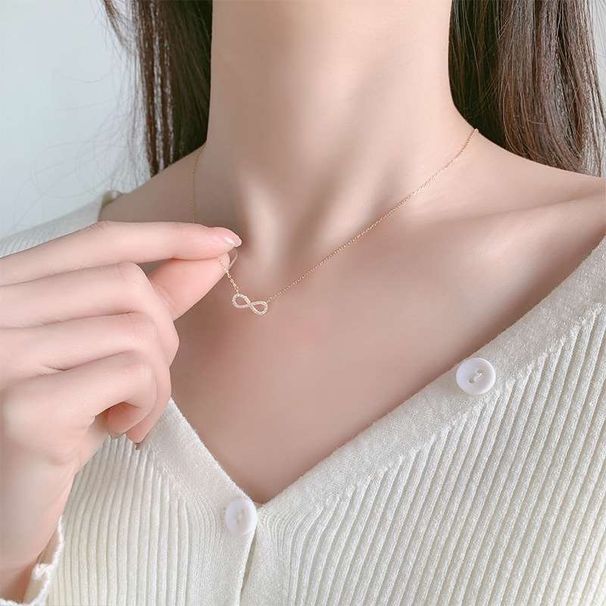 Elegant Diamond Necklace For Women, Simple And Versatile, Infinite Symbol Pendant, Niche Design, Personalized Collarbone_ipsvogv.com