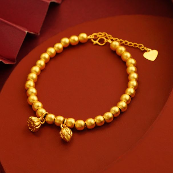 Vietnamese Sand Chinese Style Two Generations Joyful Pendant Bracelet Ancient Method Good Luck Small Gold Beads Lotus_ipsvogv.com