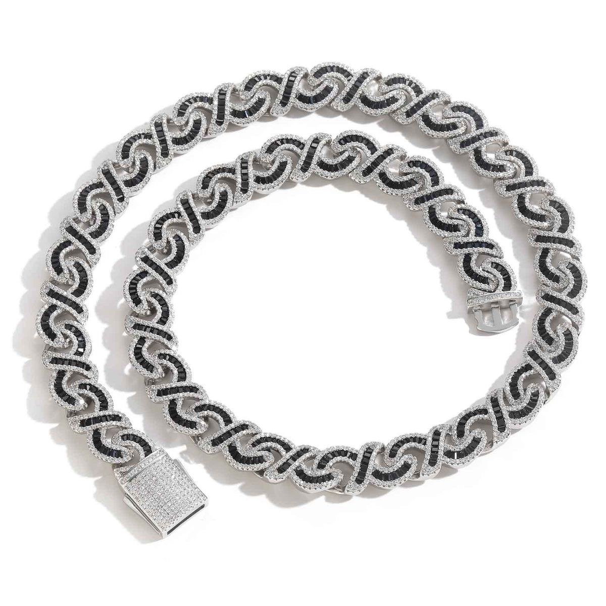 Men’s Jewelry Set Fashion Hip Hop 12mm 8 Character Infinity Cuban Necklace Black Ladder Square Zircon Necklace Rap Men's Trendy Jewelry_ipsvogv.com