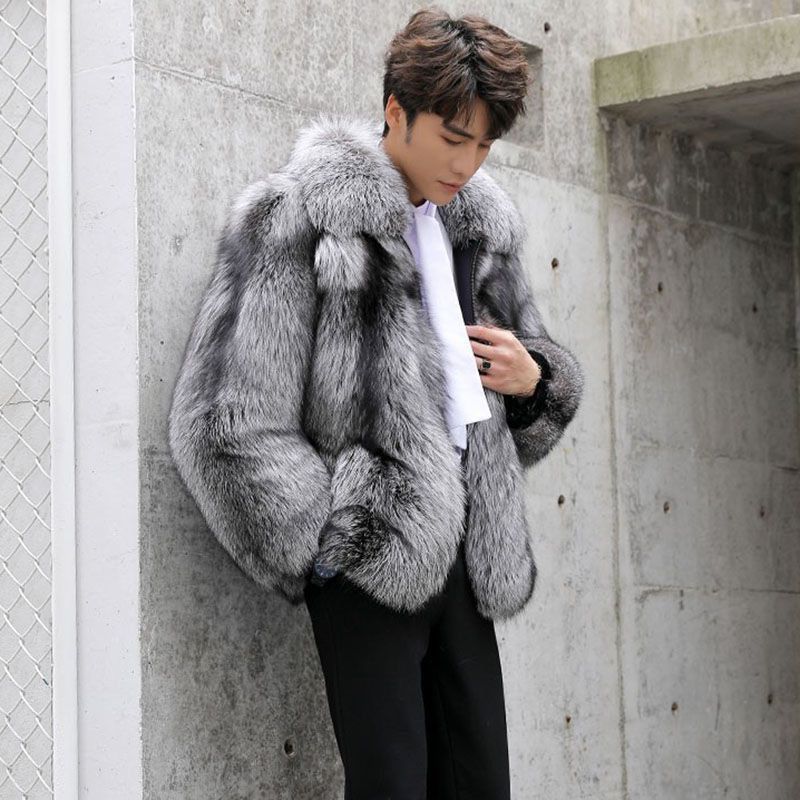 Men's clothing Autumn-winter fur men's coat Fashion casual silver fox fur coat thickened to keep warm_ipsvogv.com