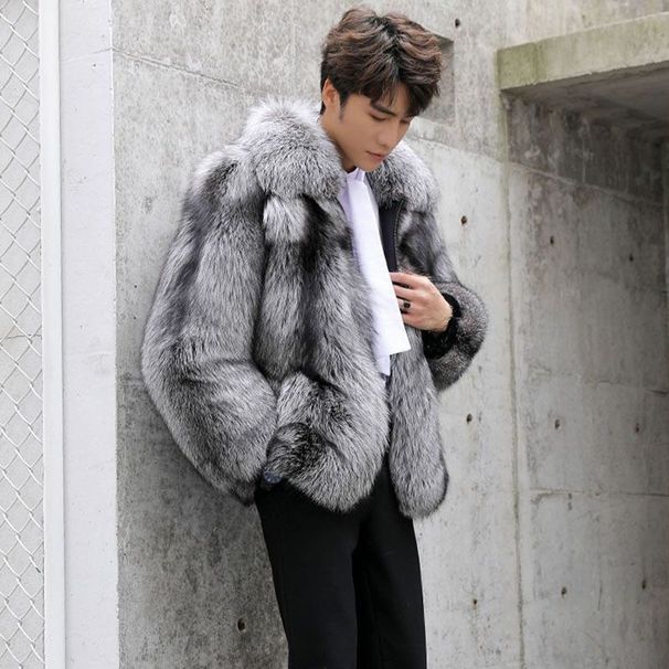 Men's clothing Autumn-winter fur men's coat Fashion casual silver fox fur coat thickened to keep warm_ipsvogv.com