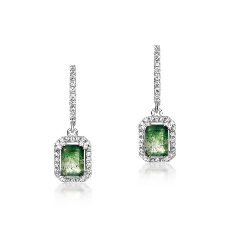 S925 Silver Green Moss Stone Earrings Water Grass Agate Earrings Fashion_ipsvogv.com