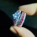 Fashion heart shaped zircon platinum ring for women red corundum double layer engagement ring_ipsvogv.com