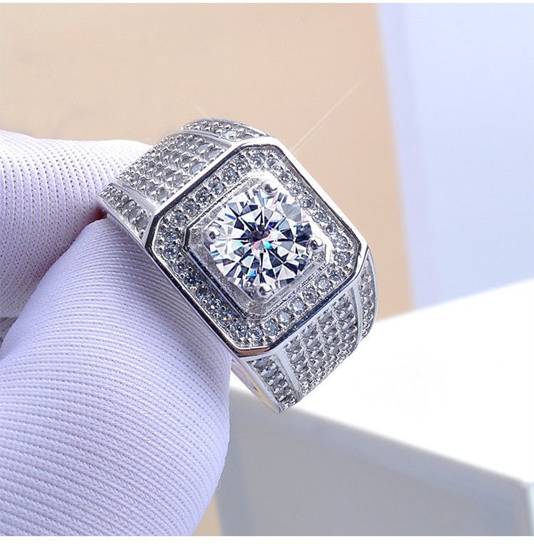 Luxury Mohsang Stone Opening Plated Rose Gold 2 Carat Diamond Wide Edition Group Set With Full Sky Star Men's Ring_ipsvogv.com