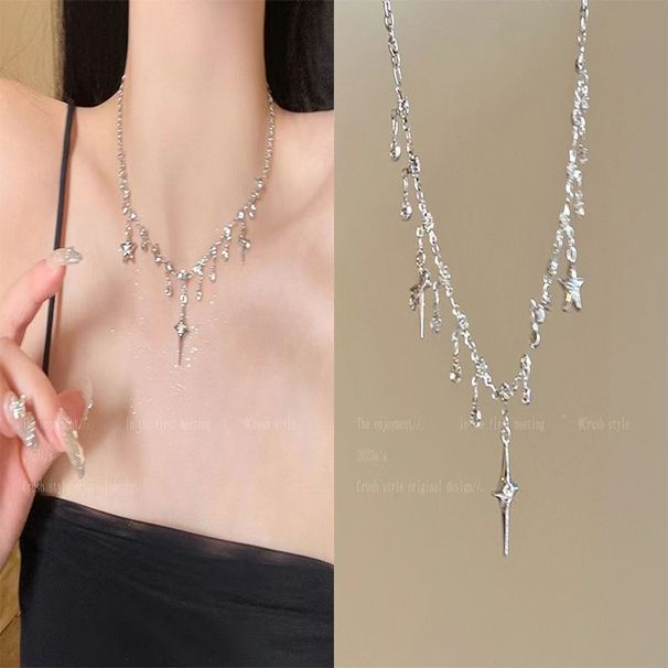 【 13000 People Collection 】 Stupid Beauty~Cross Zircon Tassel Collarbone Chain Women's Fashion Personality Design_ipsvogv.com