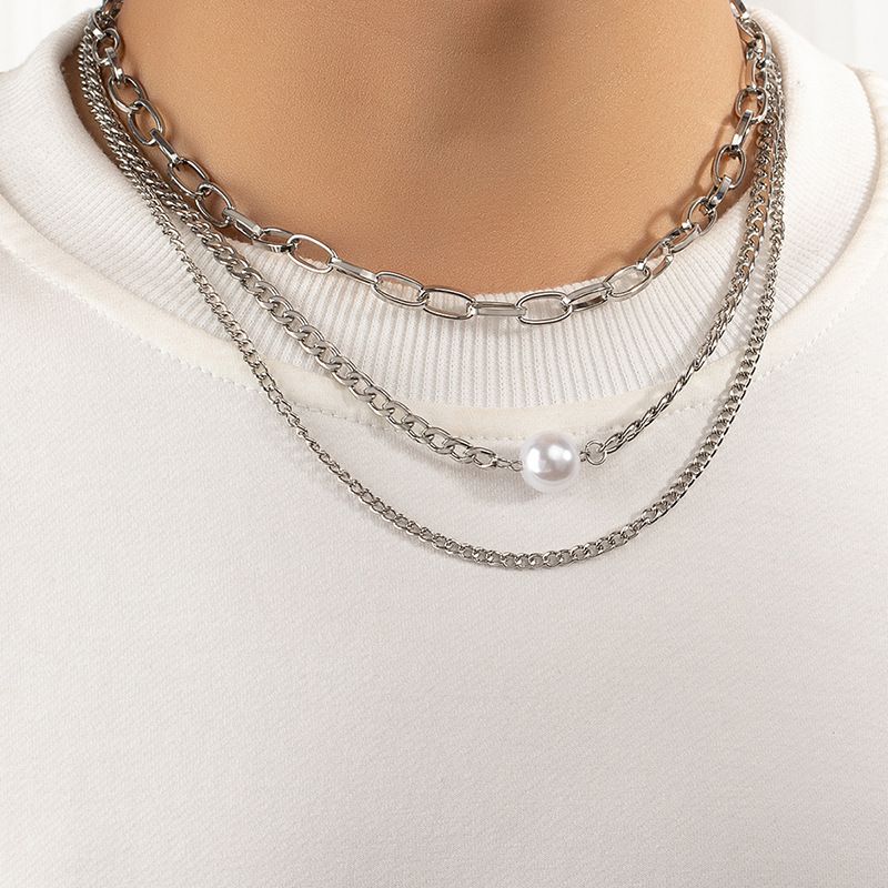 European And American Cross-border High-end Hip-hop Versatile Cuban Chain Trendy Pearl Men's Light Luxury Collarbone Chain_ipsvogv.com
