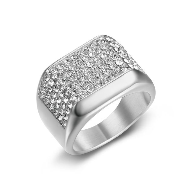 Trendy Nightclub Hip-Hop Stainless Steel Gold-Plated Full Diamond Men's Ring_ipsvogv.com