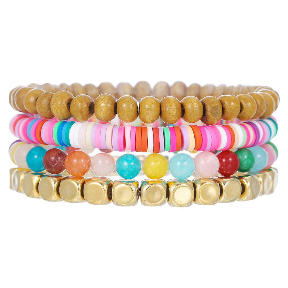 Bohemian Style Wooden Bead Bracelet Holiday Style Fashion Rainbow Color Soft Clay Bracelet DIY Beaded Bracelet Jewelry Female_ipsvogv.com