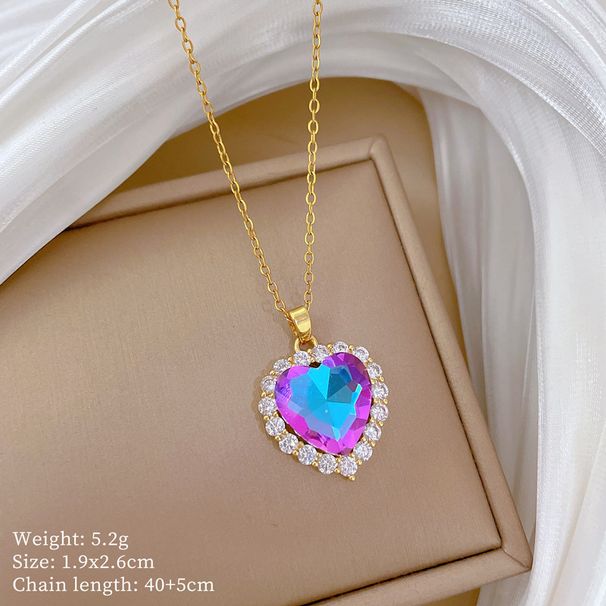 【 】 Colorful Love Fashion Light Luxury Charm Gorgeous Full Diamond Necklace Women's Versatile Clavicle Chain Titanium_ipsvogv.com