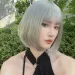 hot selling Grey Bob Synthetic Natural Hair with Fluffy Bangs for Women Short Straight Wigs Heat Resistant Daily Cosplay Wig_ipsvogv.com
