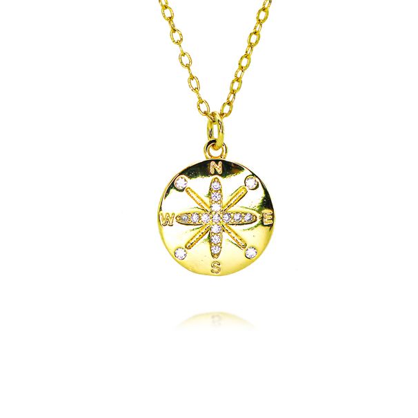 Copper Gold Plated Diamond Six Pointed Star Necklace Female Sterling Silver Trendy Internet Celebrity Douyin Same Style Compass Lucky Clavicle Chain_ipsvogv.com