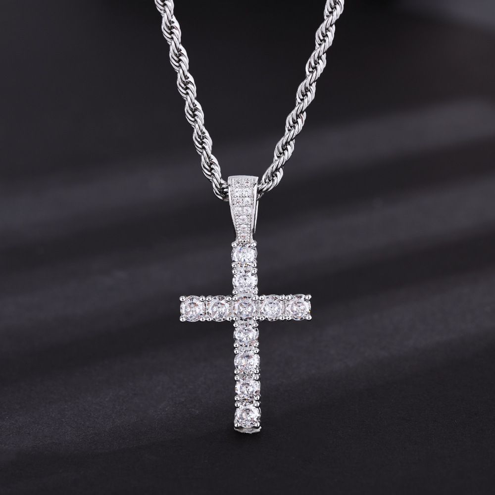Hip Hop Cross Pendant Micro Set Zircon Necklace Trendy Men's Jewelry Bling_ipsvogv.com