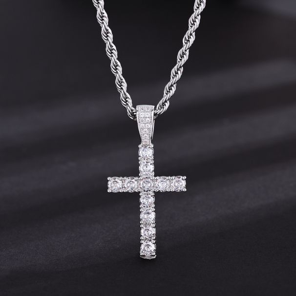 Hip Hop Cross Pendant Micro Set Zircon Necklace Trendy Men's Jewelry Bling_ipsvogv.com