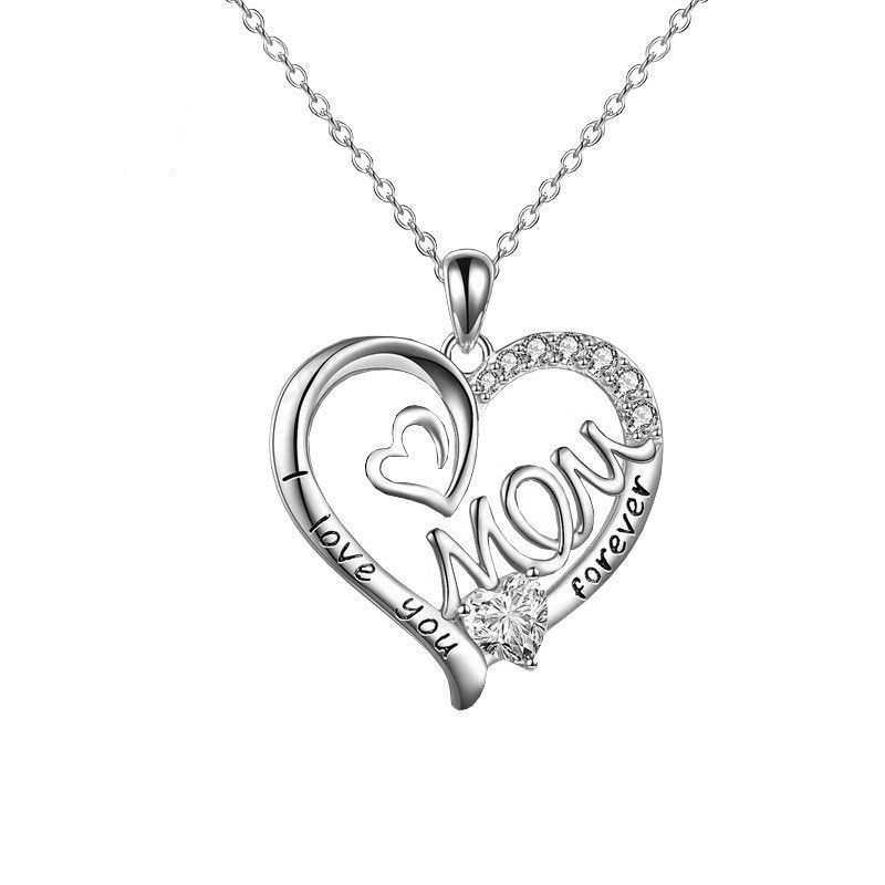 Hot Sale Heart Shaped Mom Necklace Female Simple Double Heart Clavicle Necklace_ipsvogv.com