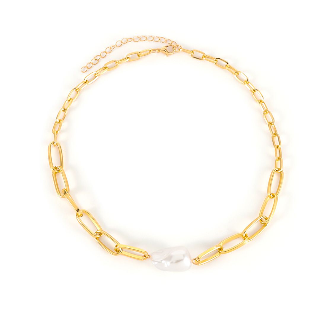 Retro Alloy Chain Necklace Simple Special Shaped Pearl Pendant Clavicle Chain_ipsvogv.com