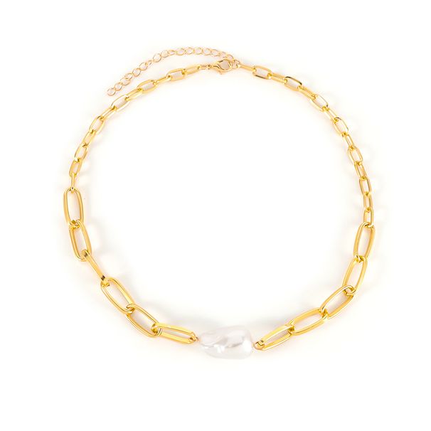 Retro Alloy Chain Necklace Simple Special Shaped Pearl Pendant Clavicle Chain_ipsvogv.com
