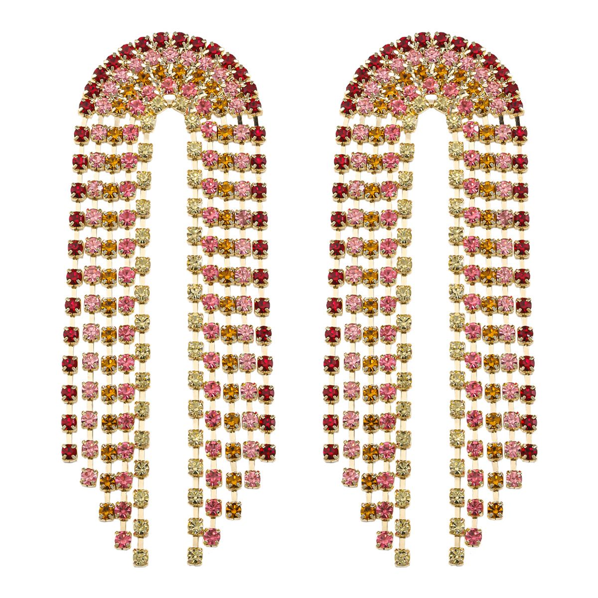 Personality exaggerated colorful full diamond tassel earrings high end super flash design earrings temperament earrings_ipsvogv.com