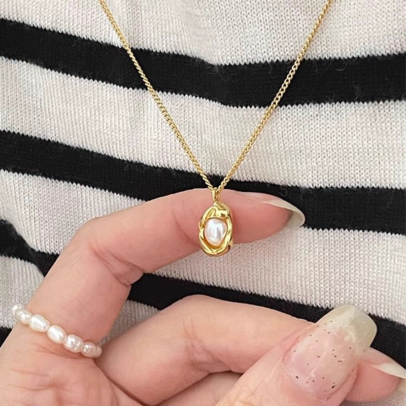 S Pure Silver Pearl Necklace Korean Blogger INS Style Fashionable And Minimalist Design Pea Collar Chain_ipsvogv.com