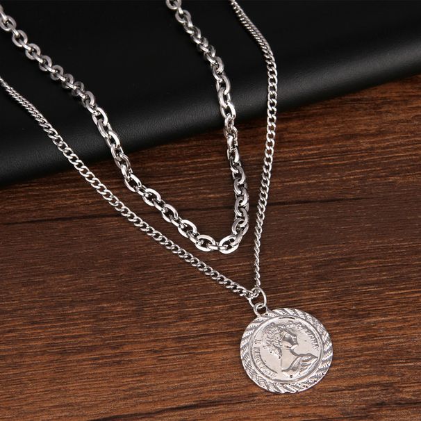 Queen's Head, Necklace, Pendant, Female Silver Plated Round Sign, Korean Version, Personalized, Trendy, Simple, Student_ipsvogv.com