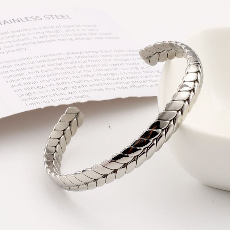 Unisex Jewelry Fashion Stainless Steel Wheat Ear Open Bracelet Fashionable Texture Summer Titanium Steel Bracelet Personality_ipsvogv.com