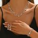 2024 Winter Korean Style Fashion Luxury Diamond-Studded Leaf Flower Shaped Necklace, Earrings, And Bracelet Set_ipsvogv.com