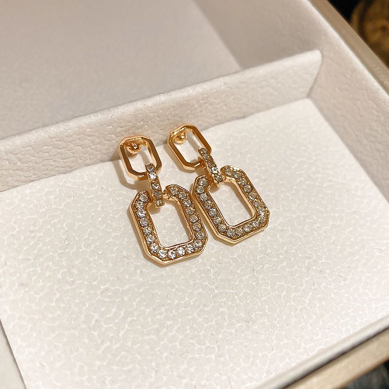 Sier Needle Studded Dia Square Geometric A Simple Elegant Spring Style. New With High-end And Versatile Earrings_ipsvogv.com